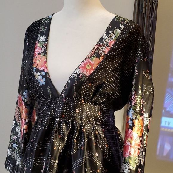 Whisper long sleeve floral print dress, balck and pink, M - Picture 2 of 5